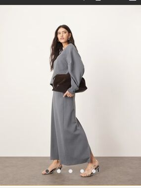 ASOS ARRANGE textured jersey column maxi skirt in charcoal  NEW LARGE